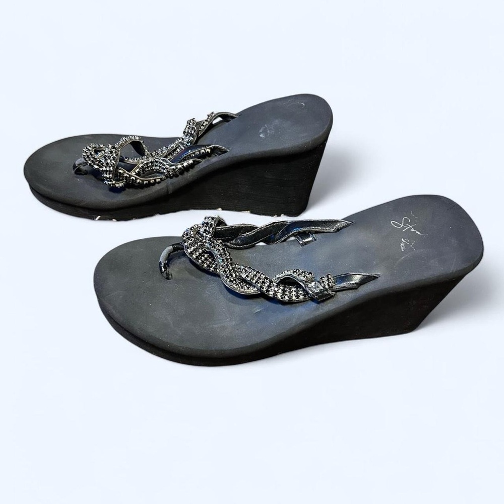 Y2K Black Rhinestone Sandal Wedges!